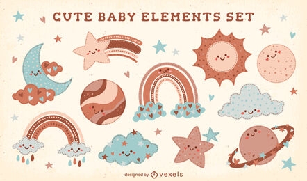 Conjunto de elementos de céu de bebê fofo