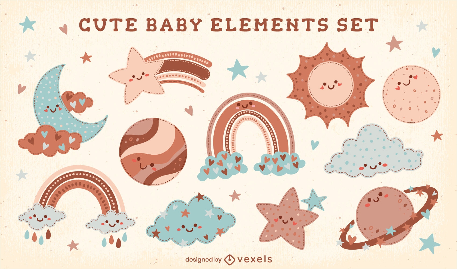 Set mit niedlichen Baby-Himmel-Elementen
