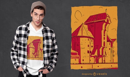 Red and yelow building sketch t-shirt design