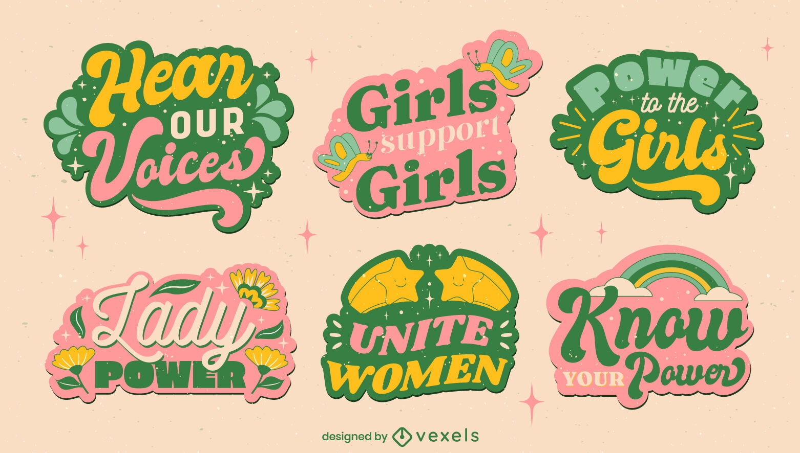 Women's day lettering badges set