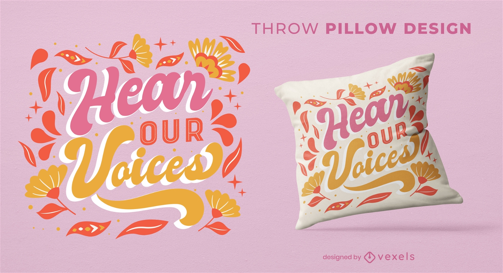 Feminism floral throw pillow design
