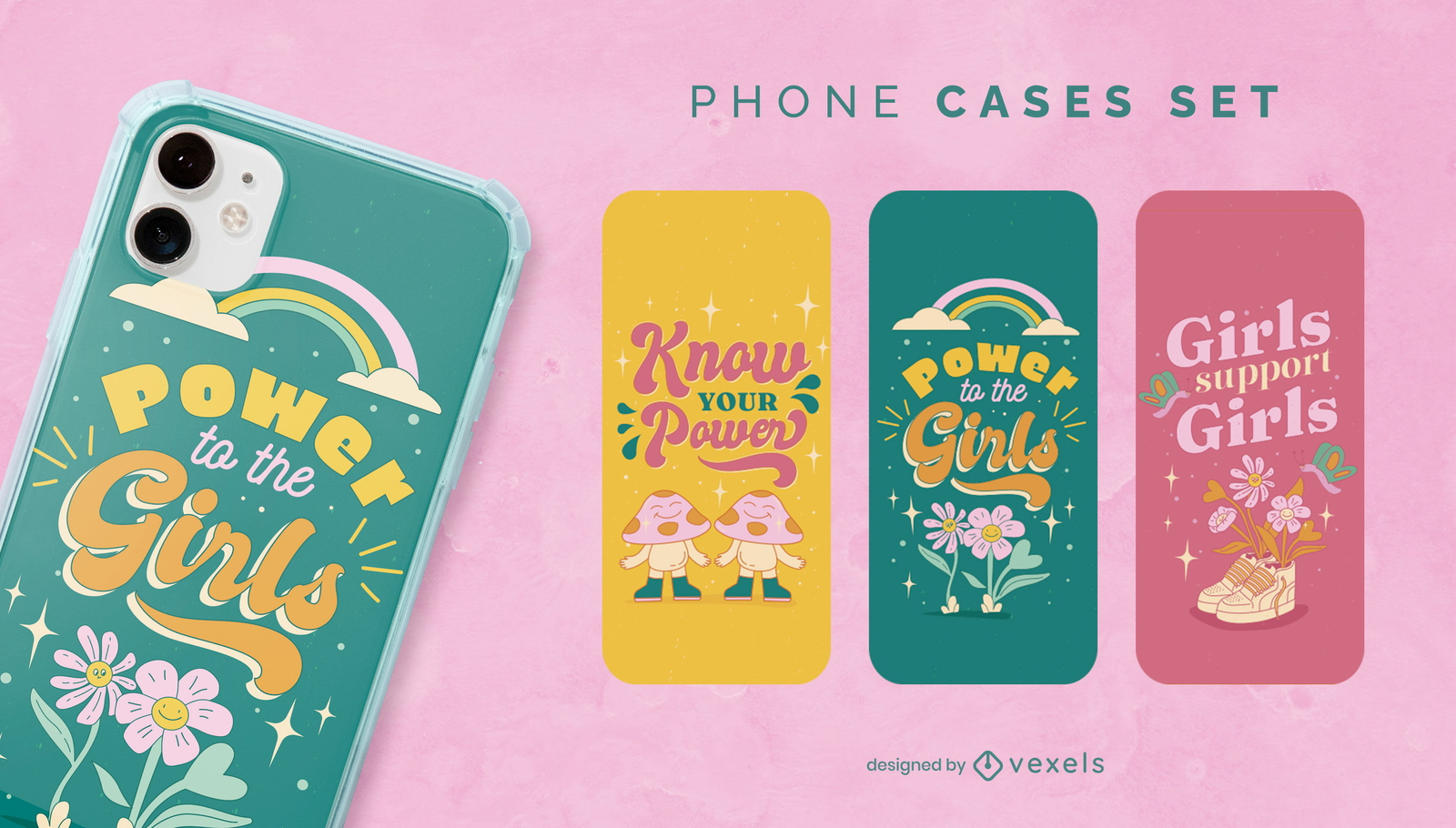 Escenografía de fundas de teléfono para el día de la mujer.