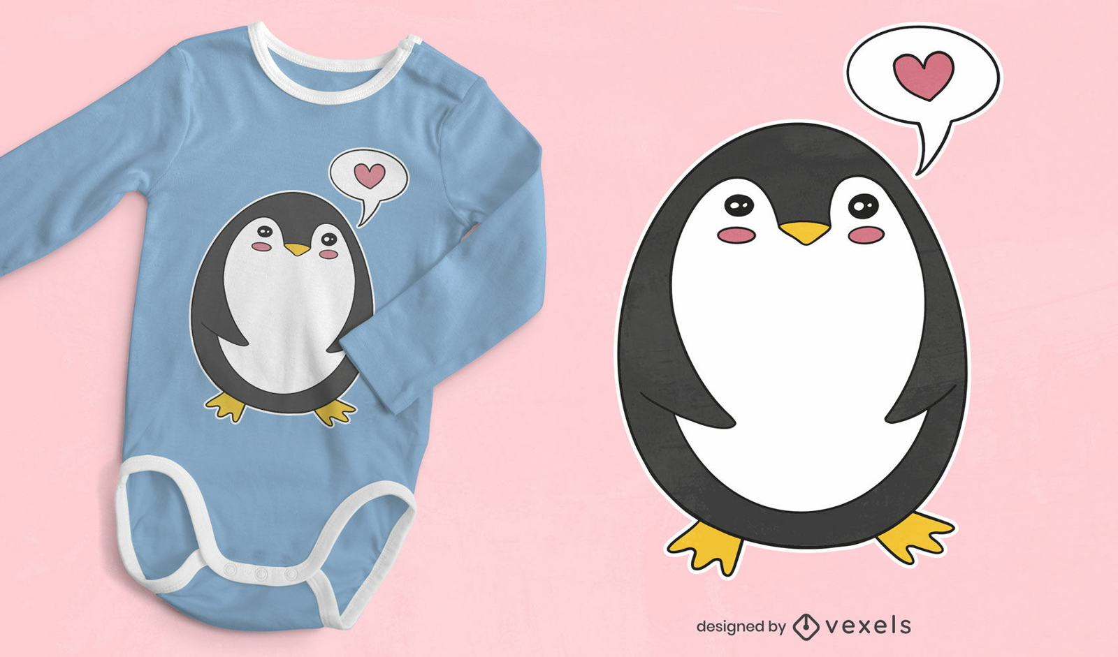 Diseño de camiseta de personaje de pingüino lindo