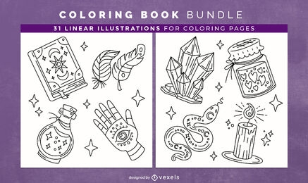 Witchy coloring book design pages