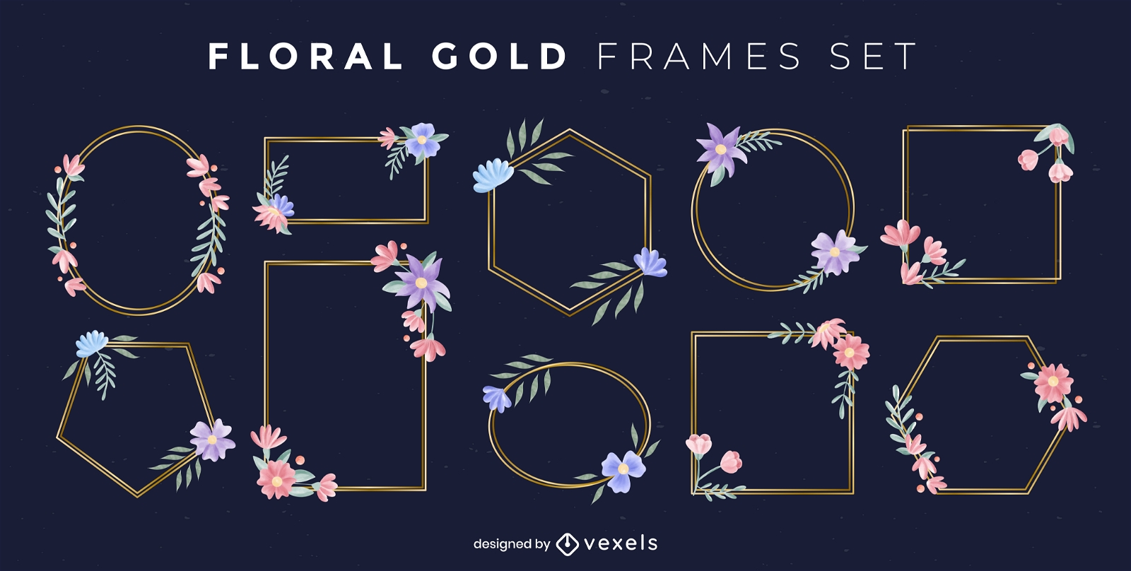 Conjunto de marcos florales dorados