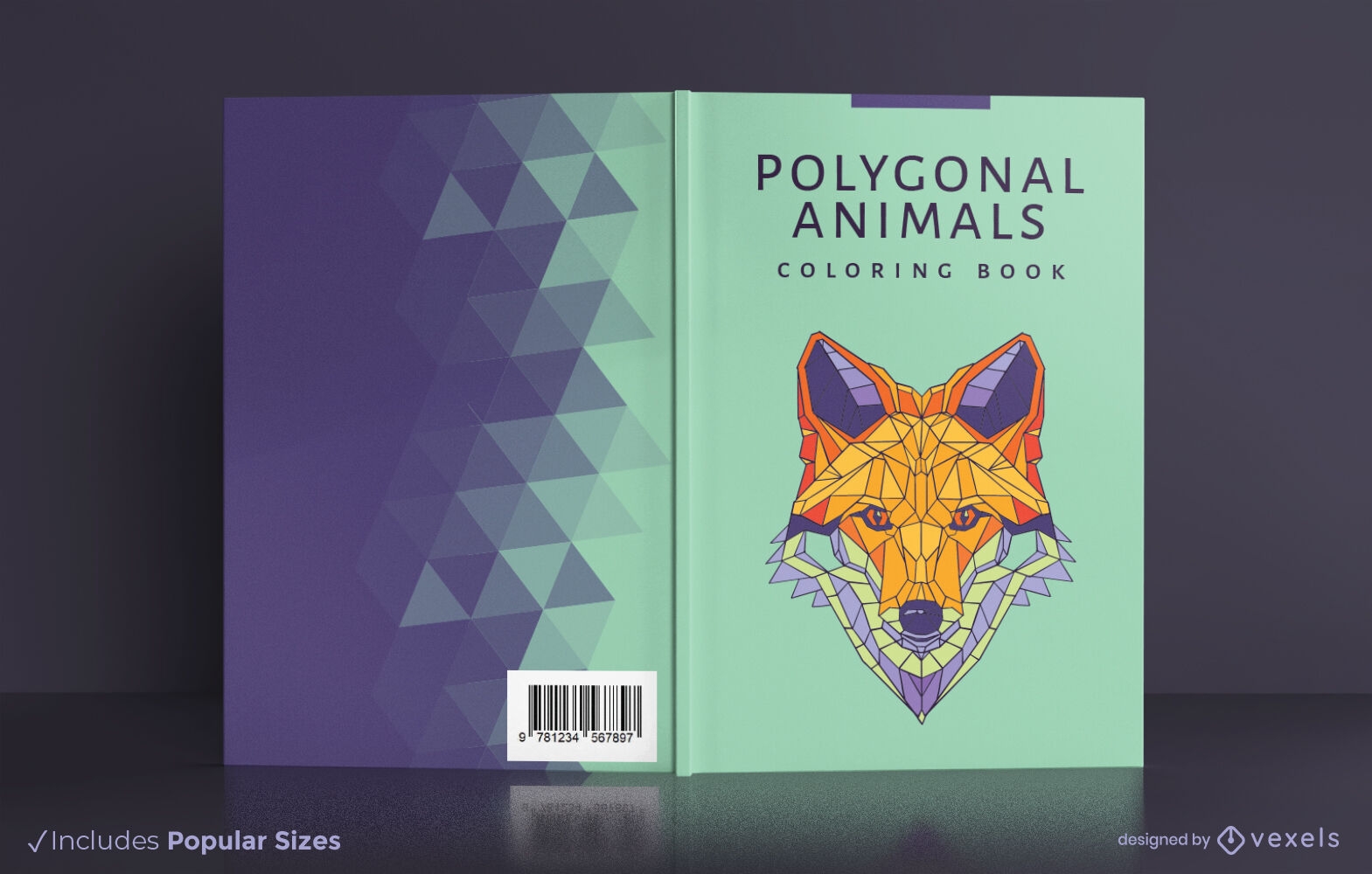 Design de capa de livro de colorir de animais poligonais