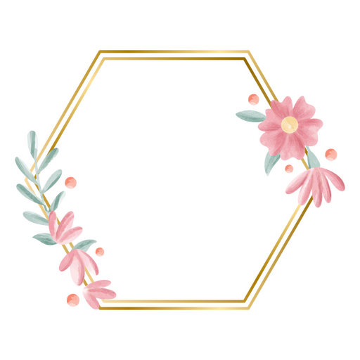 Floral watercolor frame hexagon PNG Design