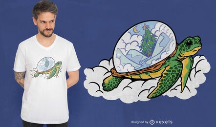 Diseño de camiseta de tortuga navideña