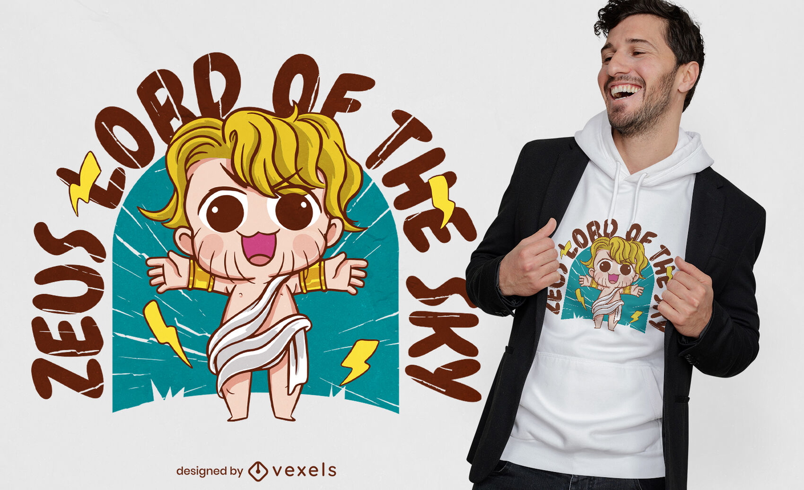 Diseño de camiseta de mitología griega Chibi Zeus