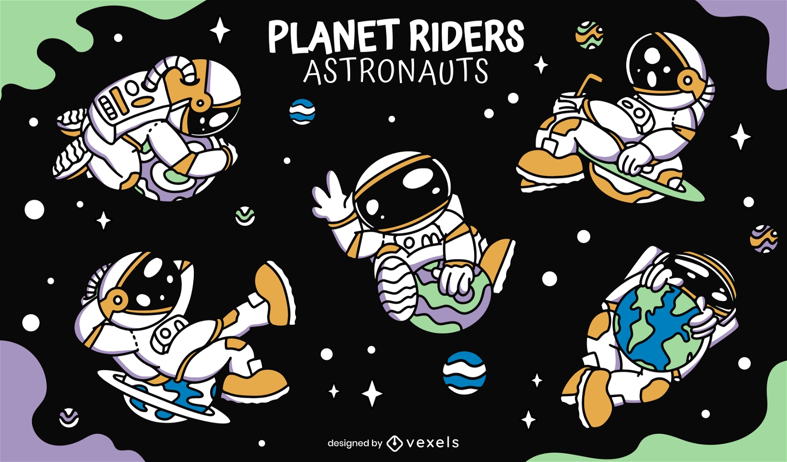 Conjunto de caracteres dos astronautas dos cavaleiros do planeta