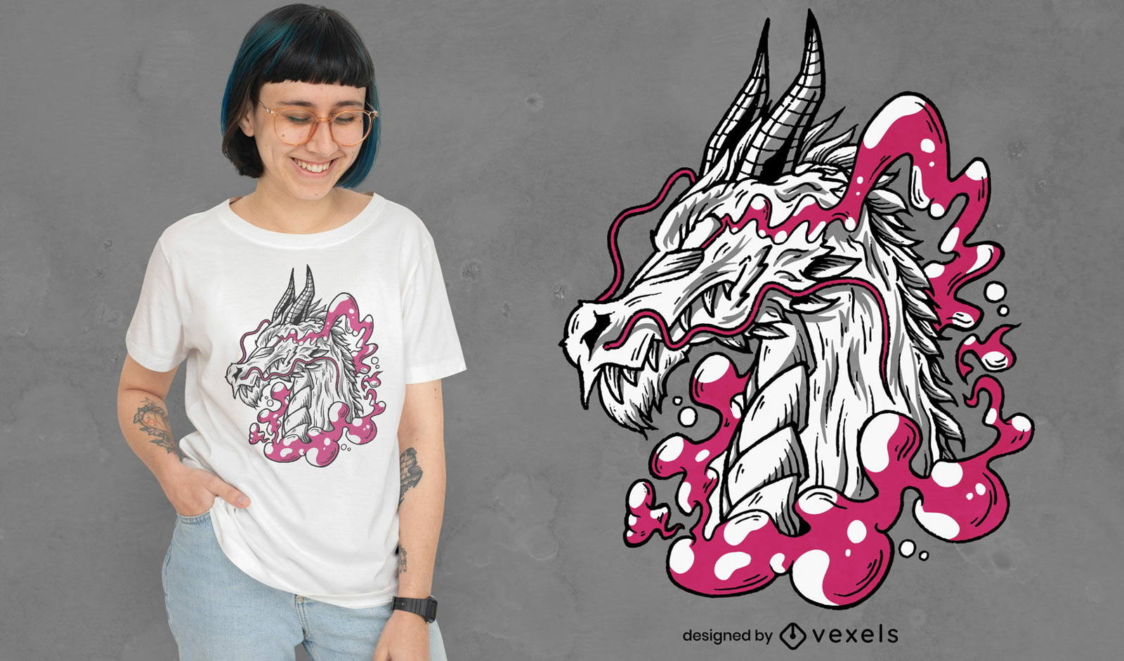 Diseño de camiseta de cabeza de dragón chino.
