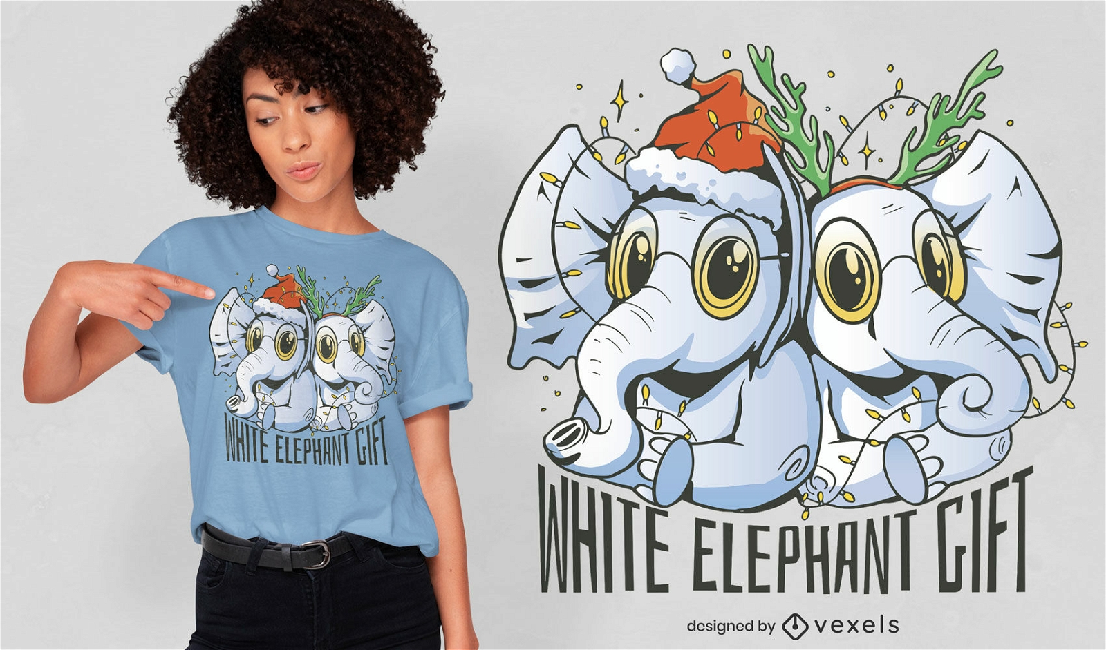 Diseño de camiseta de navidad de regalo de elefante blanco