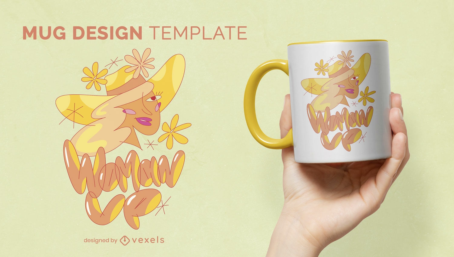 Retro blonde woman with hat mug template
