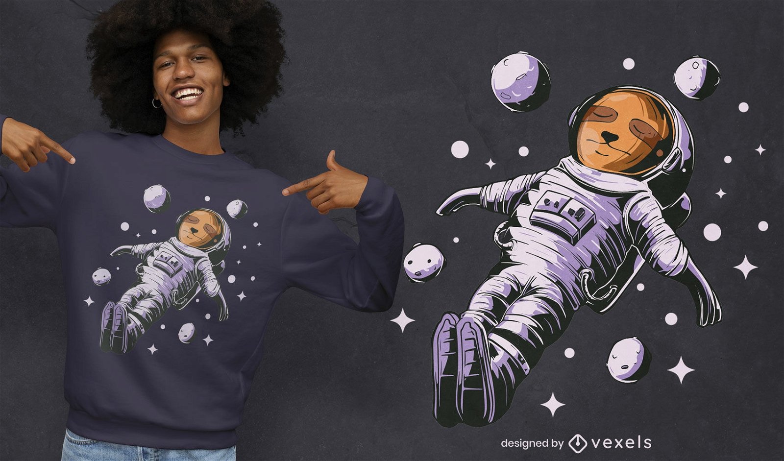 Design de camisetas de astronauta preguiça