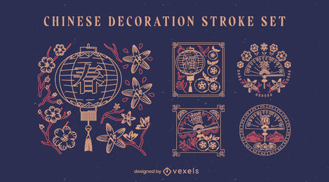 Conjunto de pinceladas de decoração chinesa