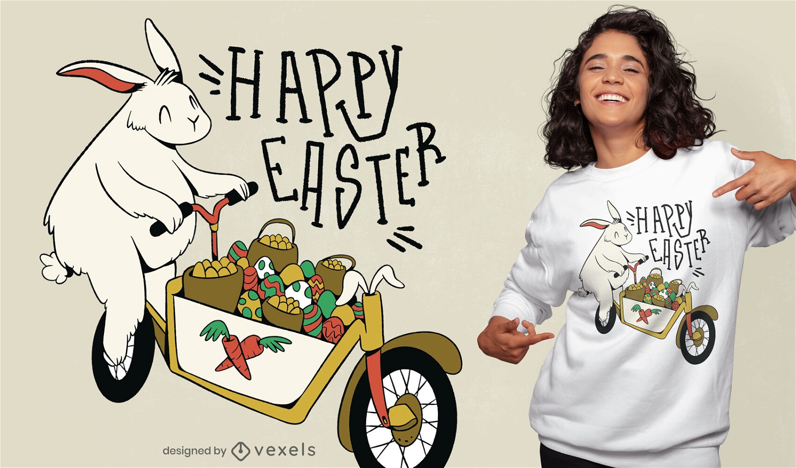 Conejo de Pascua en un diseño de camiseta de bicicleta.