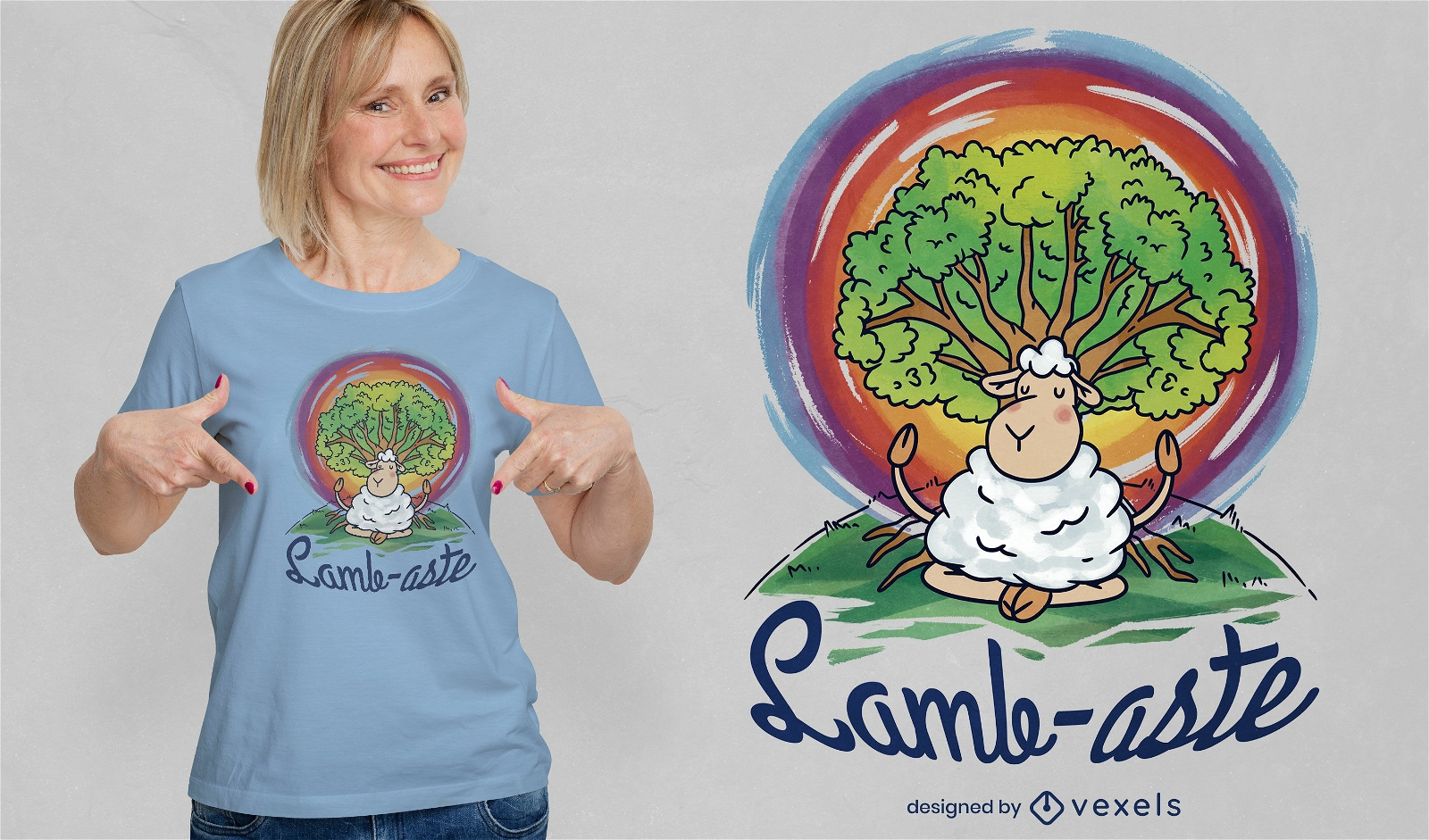 Diseño de camiseta de oveja meditando.