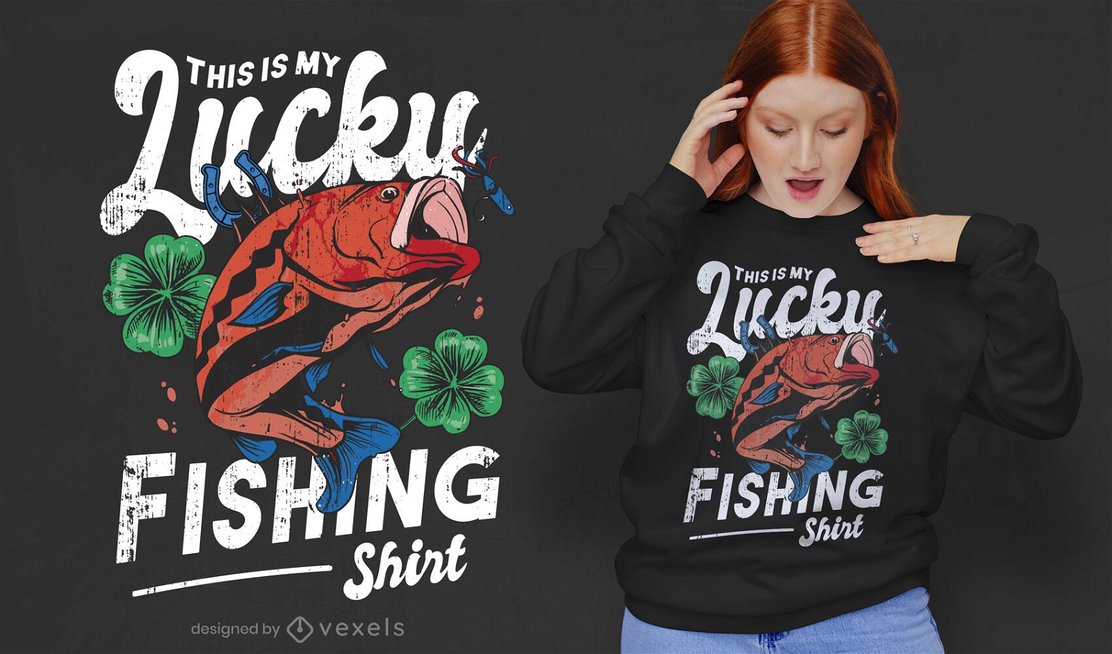 Design de t-shirt de pesca da sorte