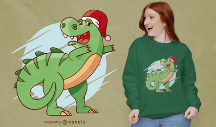 Diseño de camiseta navideña de dinosaurios dabbing