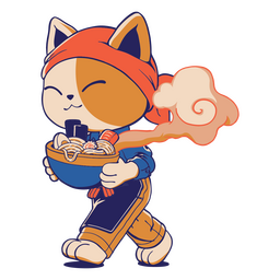 Cat carrying ramen bowl PNG Design