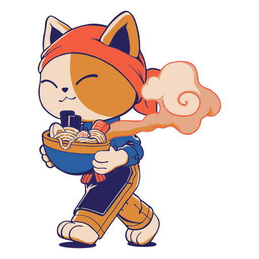 Gato cargando tazón de ramen Diseño PNG