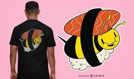 Diseño de camiseta de dibujos animados de insecto de abeja de sushi