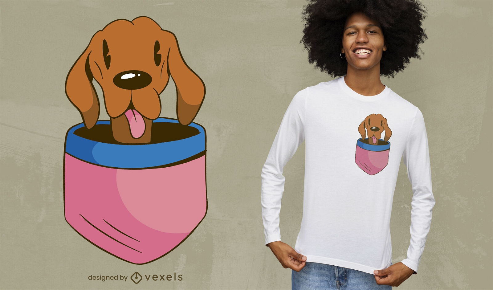 Dog puppy animal in pocket t-shirt design