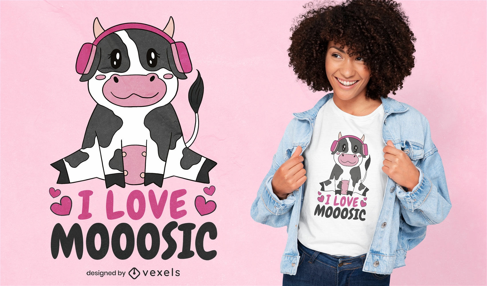 Animal vaca com design de t-shirt de auscultadores