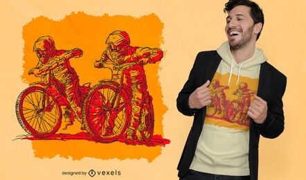Diseño de camiseta de personas en bicicletas de carrera.