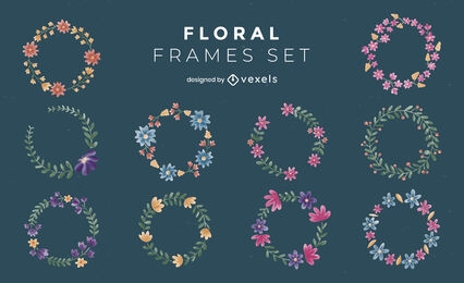 Conjunto de marcos de flores circulares