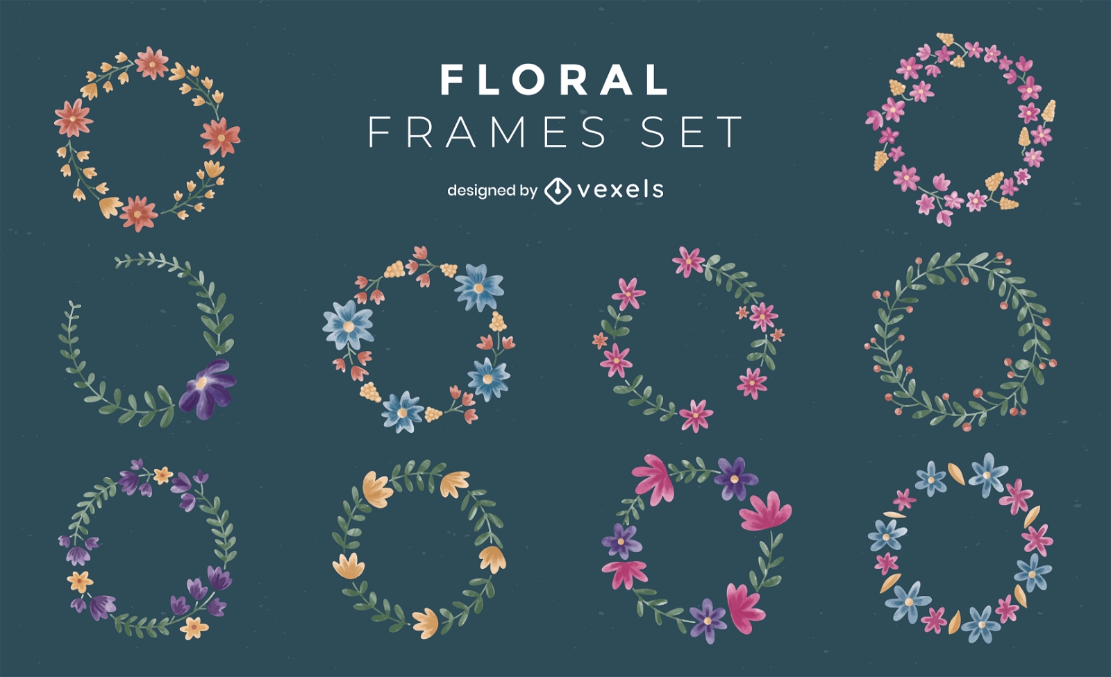 Conjunto de marcos de flores circulares