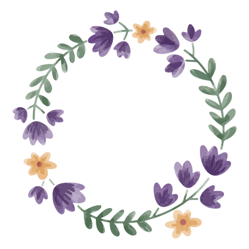 Flowers and leaves watercolor wreath  PNG Design