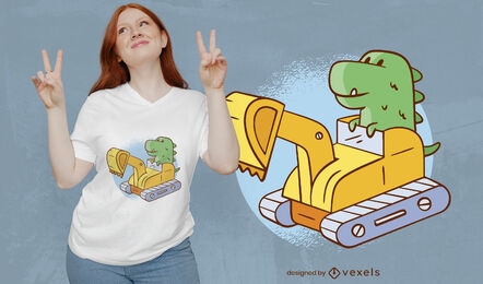 Dinossauro em design de camiseta de escavadeira