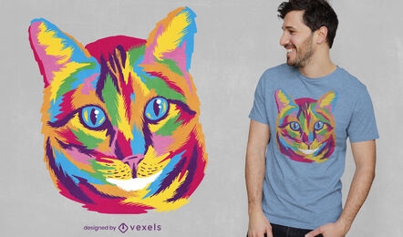 Diseño de camiseta de cara de animal de gato colorido