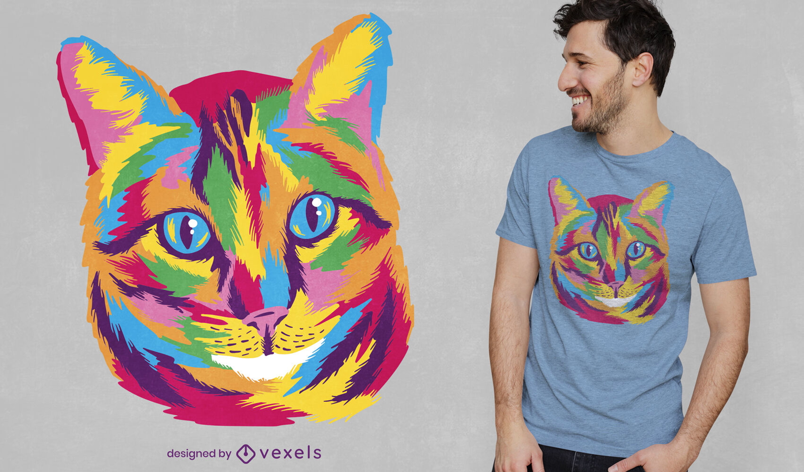 Design de t-shirt de cara de animal de gato colorido
