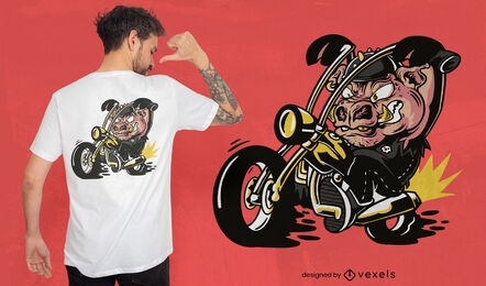 Animal de porco em um design de camiseta de motocicleta