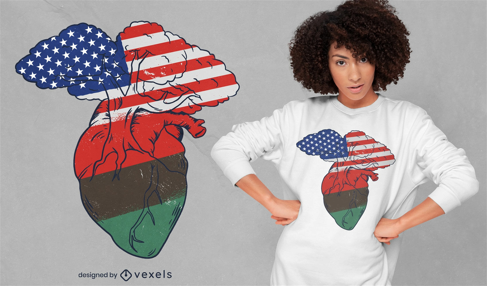Coração com design de t-shirt de bandeira americana