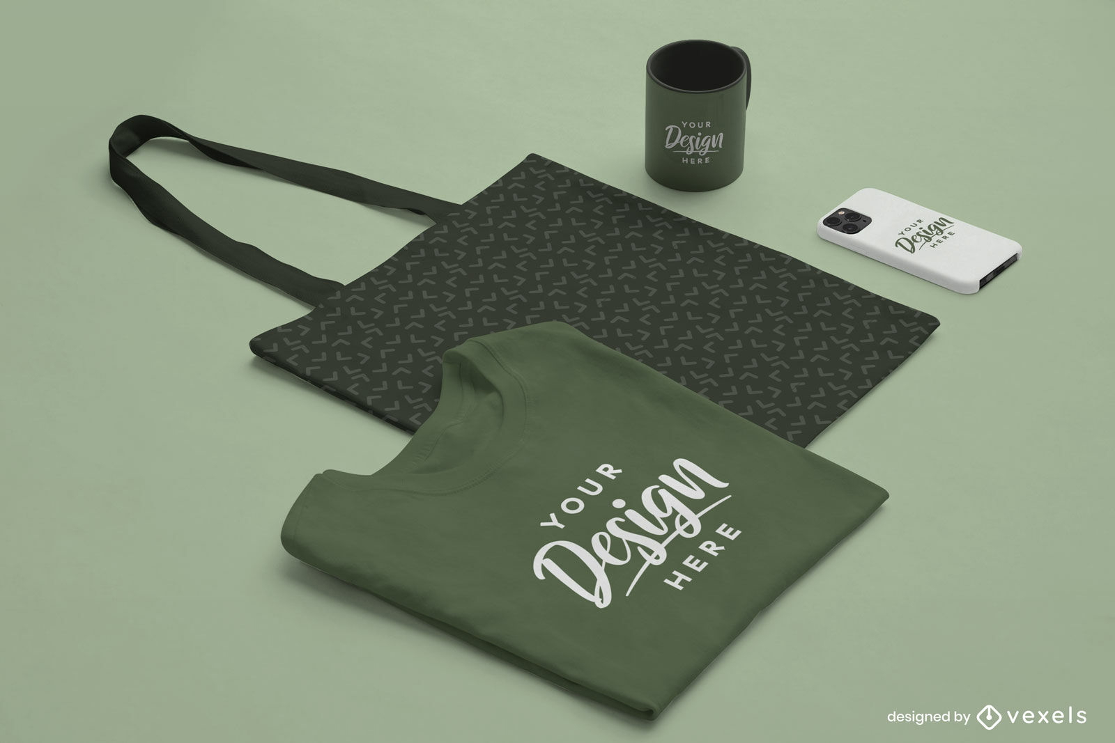 Merch-Set grünes Mockup-Design