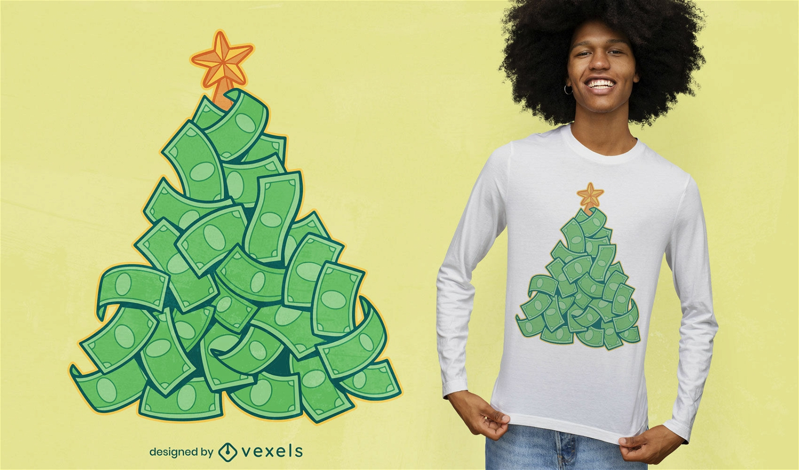 Design de t-shirt da árvore de natal para dinheiro