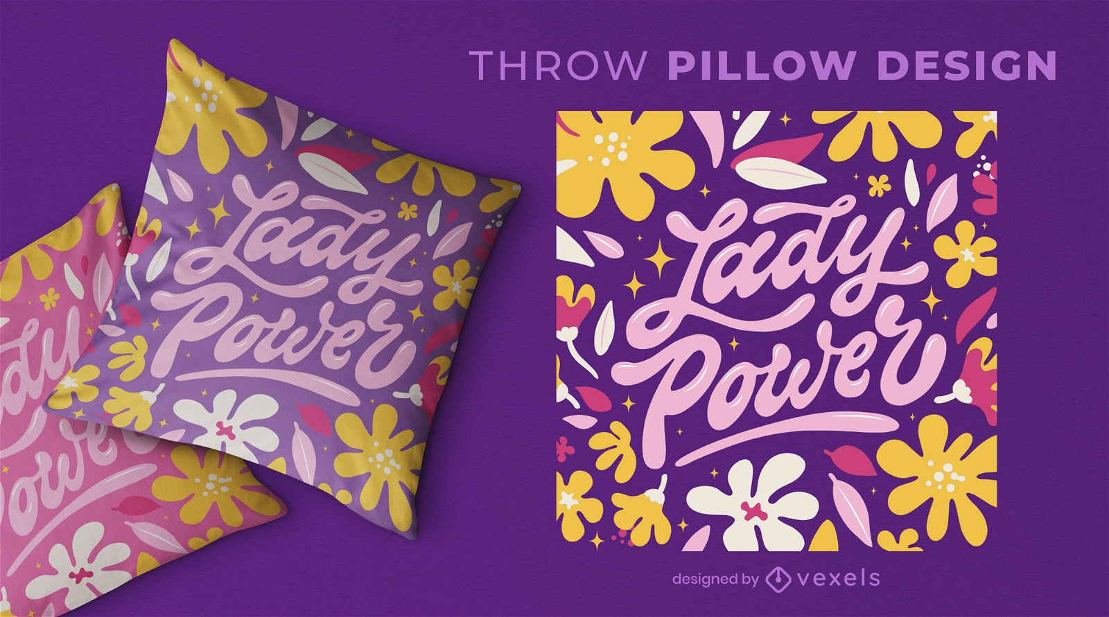 Lady power floral print throw pillow design