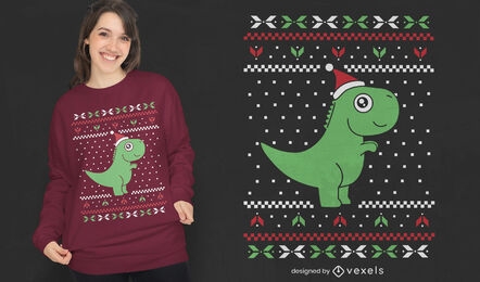 Diseño de camiseta de Navidad de suéter feo de T-rex
