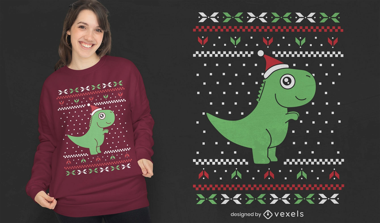 Dise?o de camiseta de Navidad de su?ter feo de T-rex