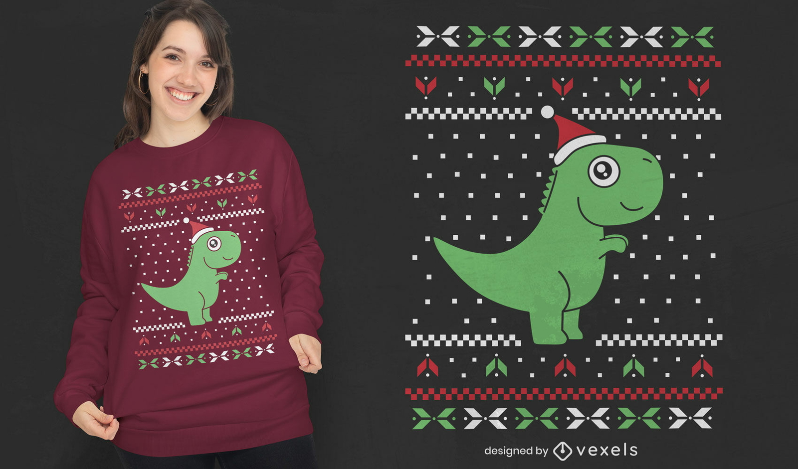 T-rex Feia Suéter Design de T-shirt de Natal