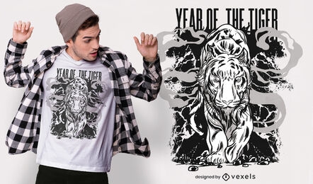 Design de camiseta com ilustração do ano do tigre