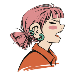 Girl with pink hair speaking PNG Design
