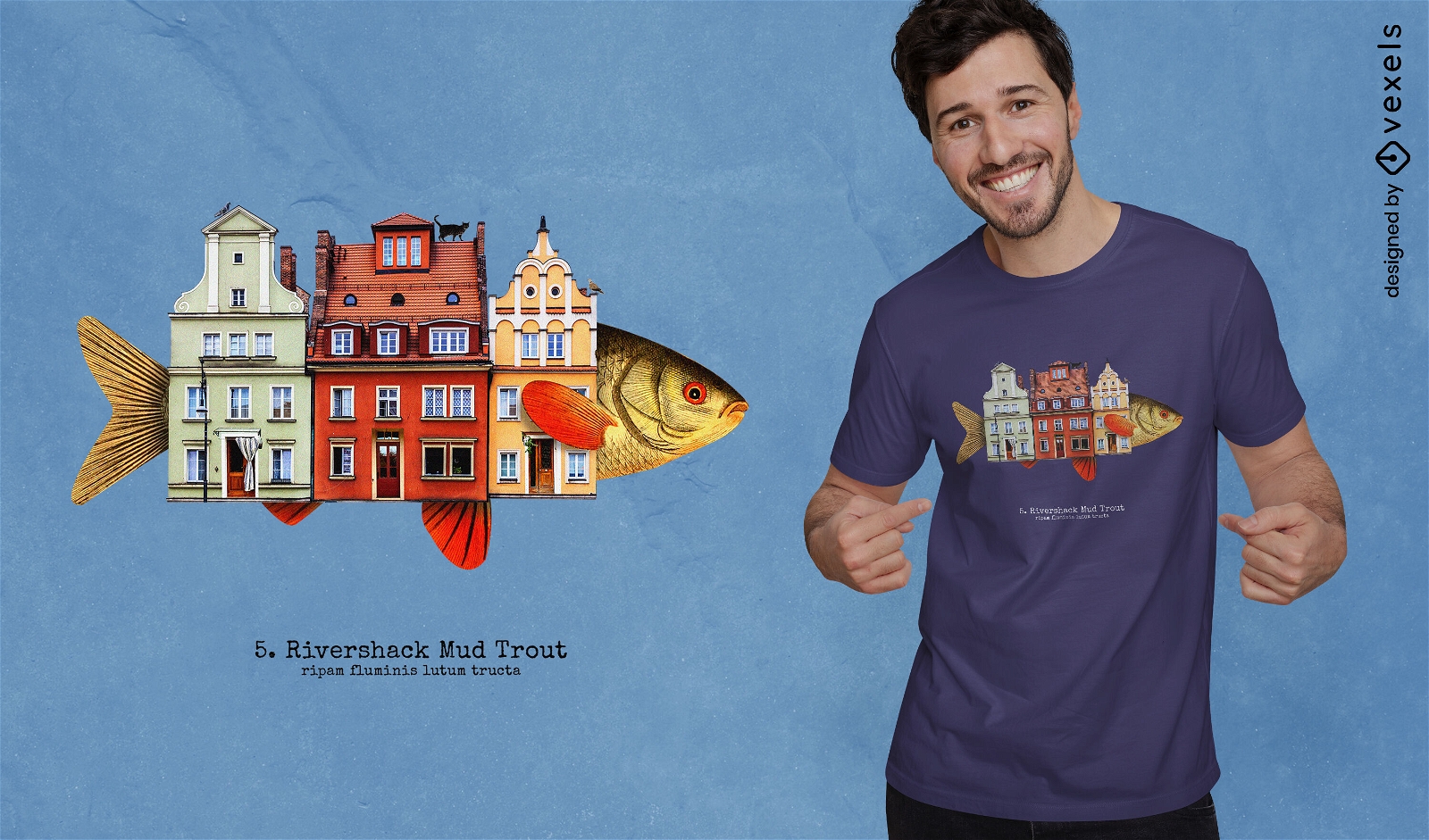 Diseño de camiseta psd de pez en forma de casa