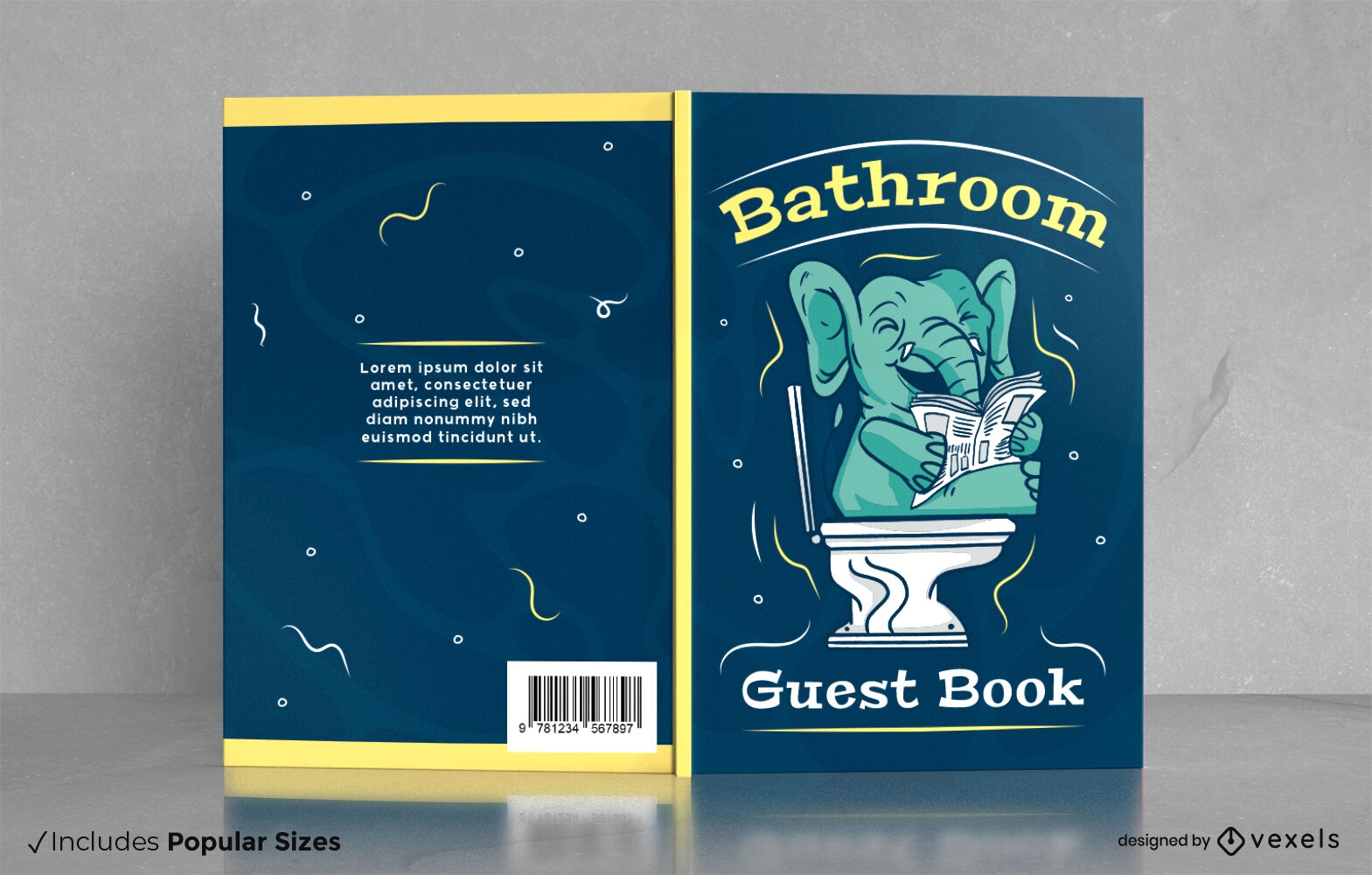 Elefante no design da capa do livro de banheiro