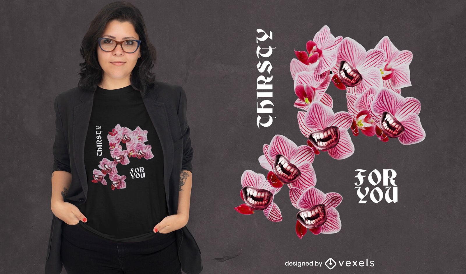 Citação de flores de vampiro com design de camiseta psd
