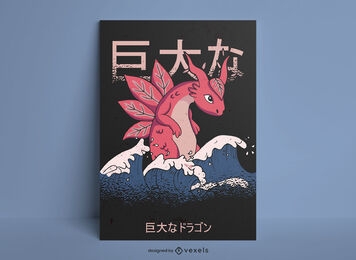 Diseño de cartel de dragón de agua en el océano.