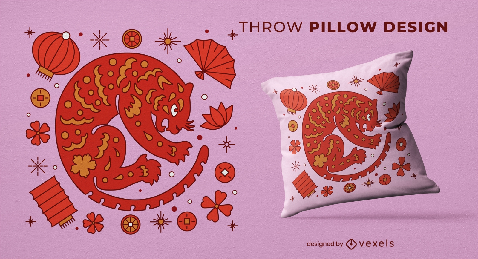 Chinese tiger throw pillow design